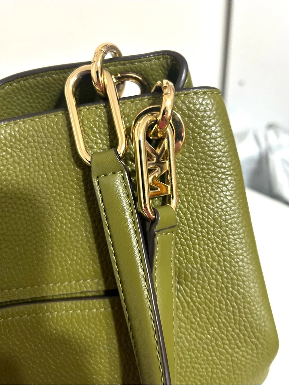 Michael Kors Olive Green Pebbled Leather Hobo Shoulder Bag